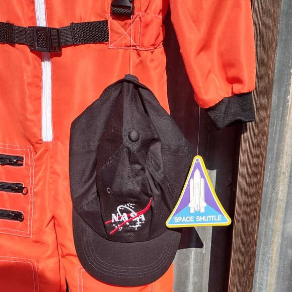 NWT Kid Astronaut Jumpsuit w/ Embroidered Cap Official Patches Orange Size 6-8 - Picture 11 of 14